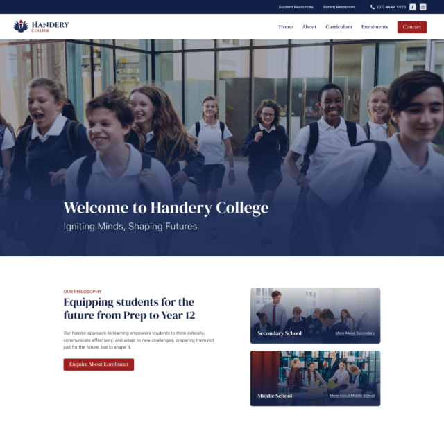 Mockup of school website